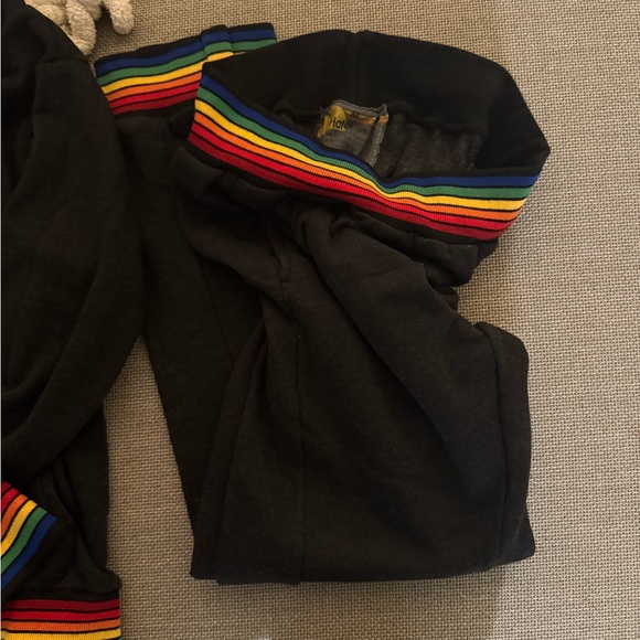 Aviator Nation Charcoal Hoodie and Sweatpants Set with Rainbow Stripe Cuffs - Picture 5 of 5